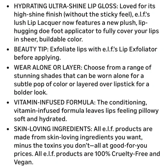 e.l.f. Lip Lacquer Sheer Clear Color, Infused With Vitamins A & E - Picture 3 of 14